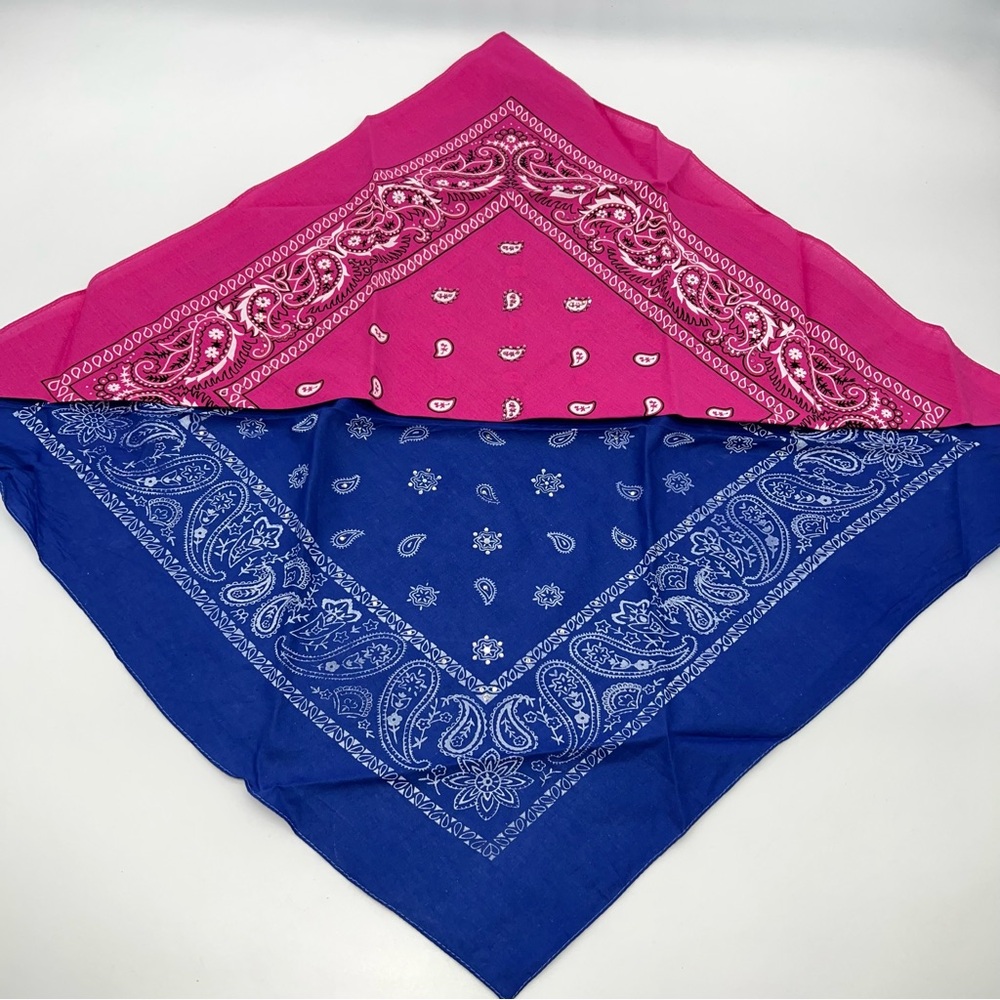 Vintage Lot of 2 Pink and Blue Bandanas/Scarfs Embellished w/Rhinestone